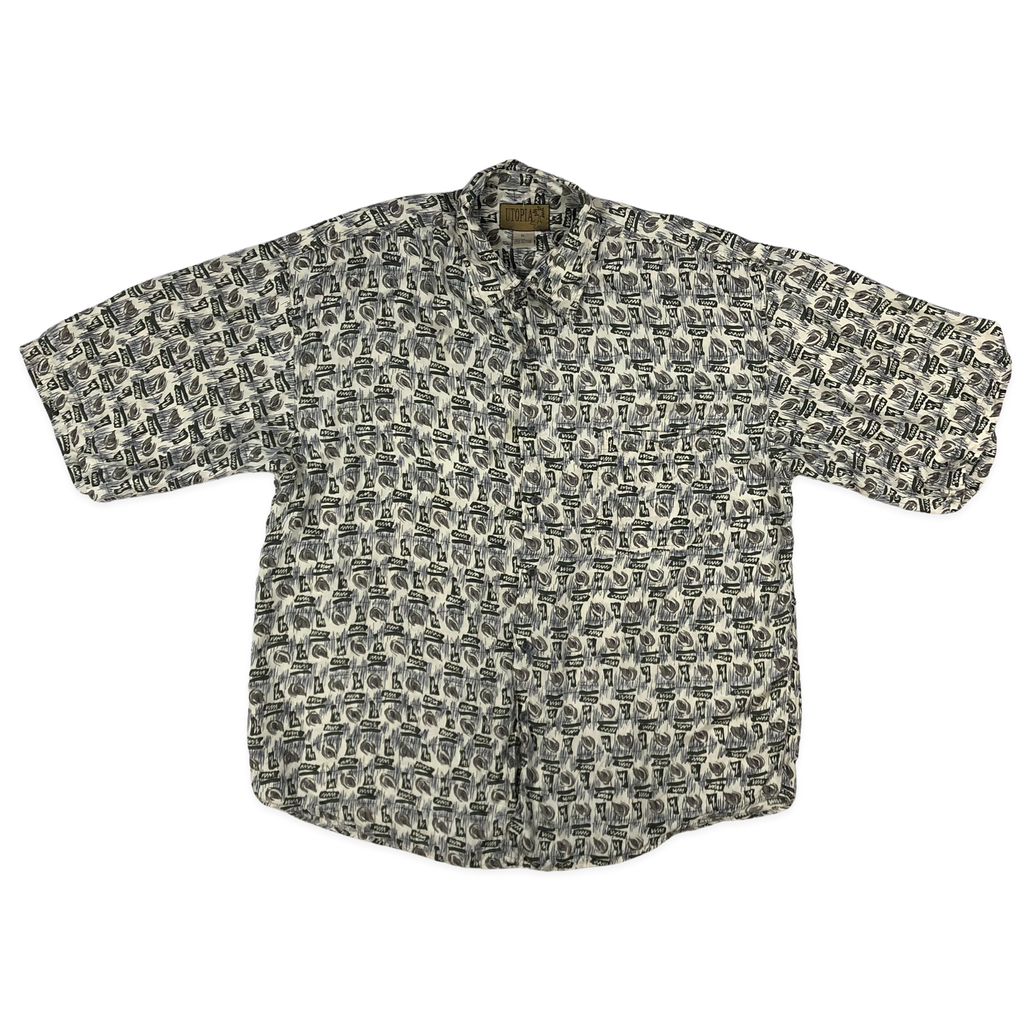 Vintage Abstract Print Silk Shirt 3XL