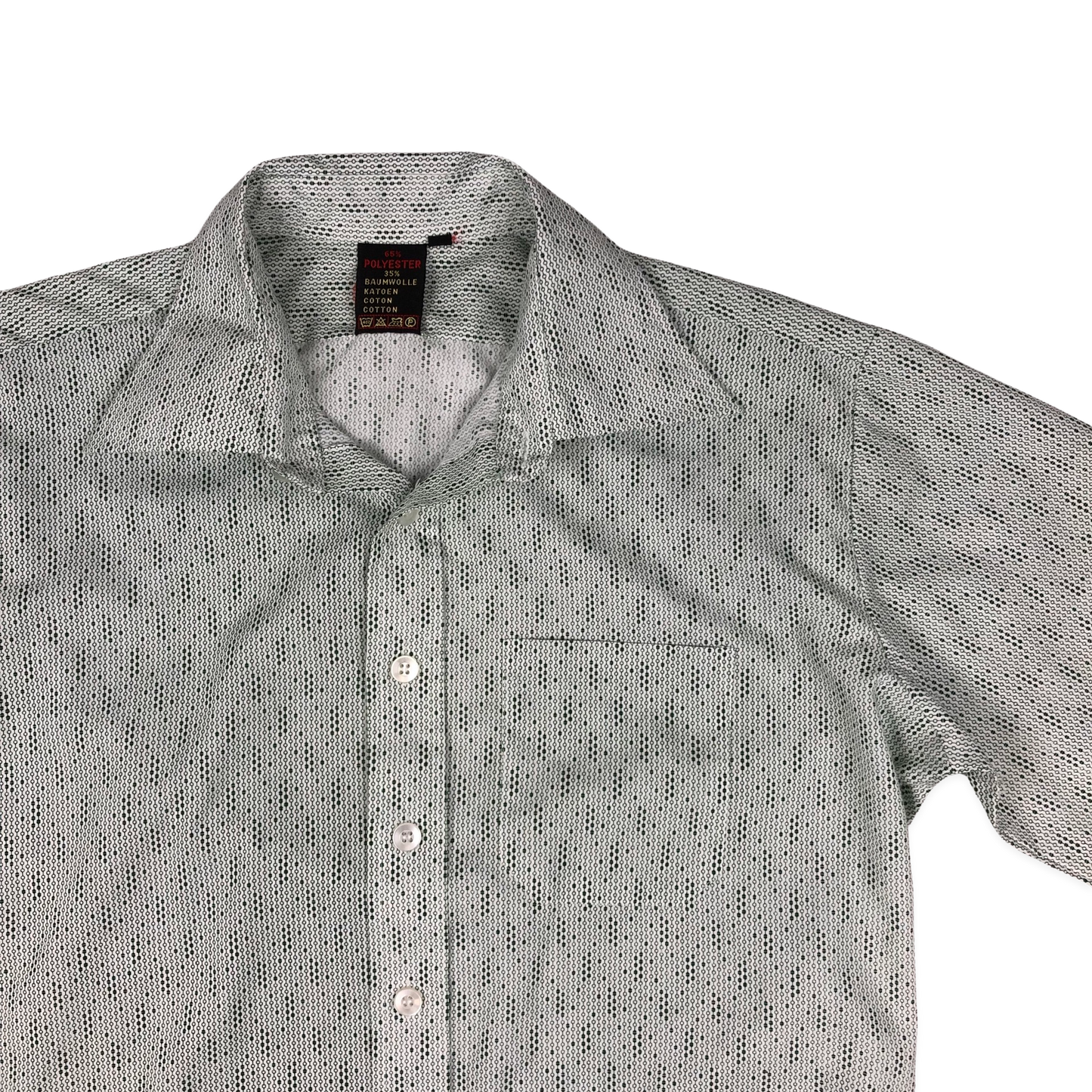 Vintage 70s Green and White Abstract Print Shirt L