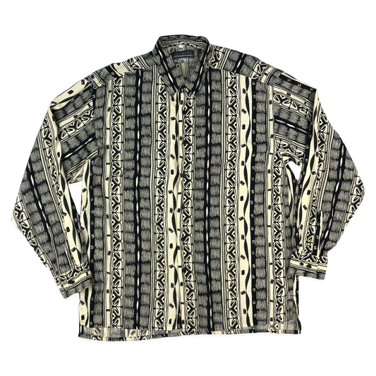 Vintage Beige and Black Abstract Print Shirt L