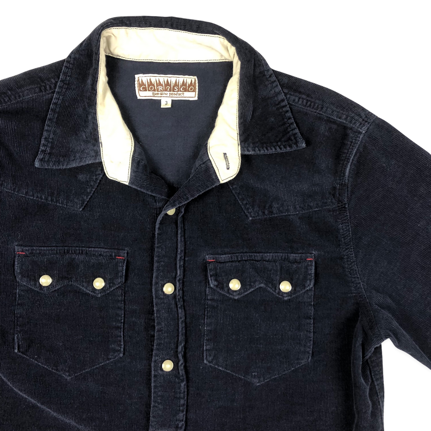 Vintage 70s Western Style Navy Corduroy Shirt S