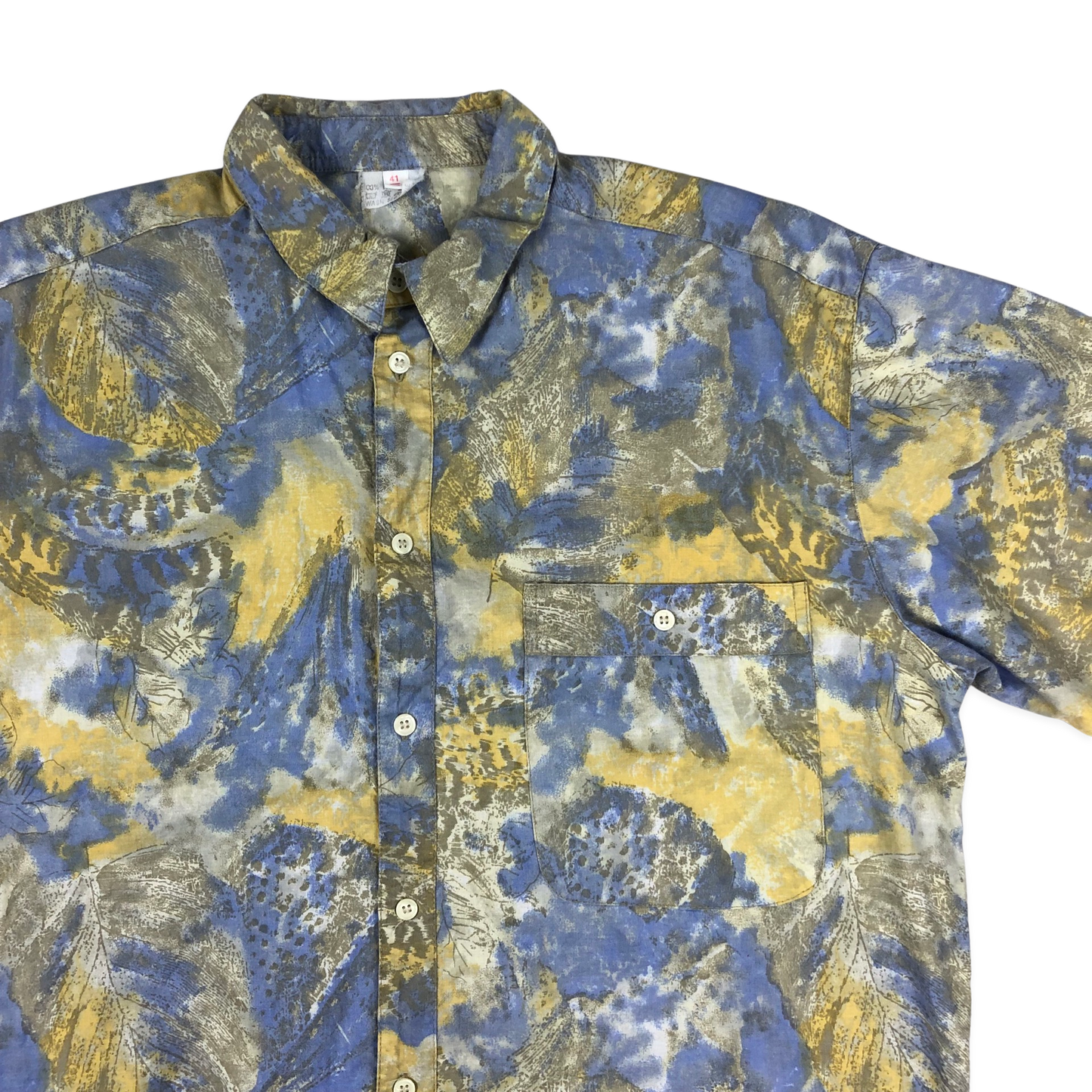 Vintage 80s Abstract Print Blue and Yellow Shirt XL