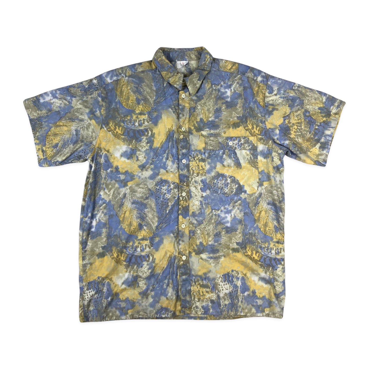 Vintage 80s Abstract Print Blue and Yellow Shirt XL