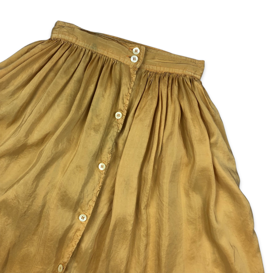 Vintage Silk Button-up Orange Midi Skirt Size 6
