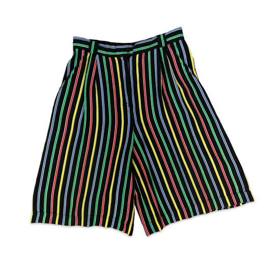 Vintage Black Red Blue Green & Yellow Striped Culottes 12