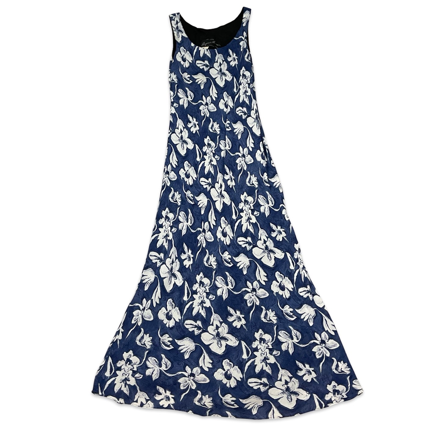 Vintage Blue & White Floral Maxi Dress 8