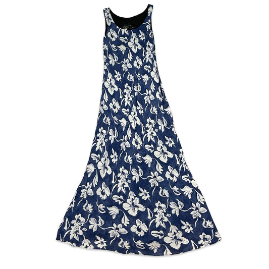 Vintage Blue & White Floral Maxi Dress 8