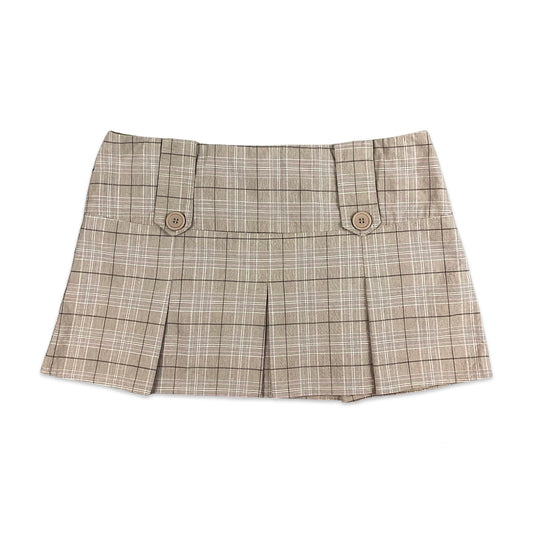 Vintage 90s Brown Pink Checkered Pleated Mini Skirt 14