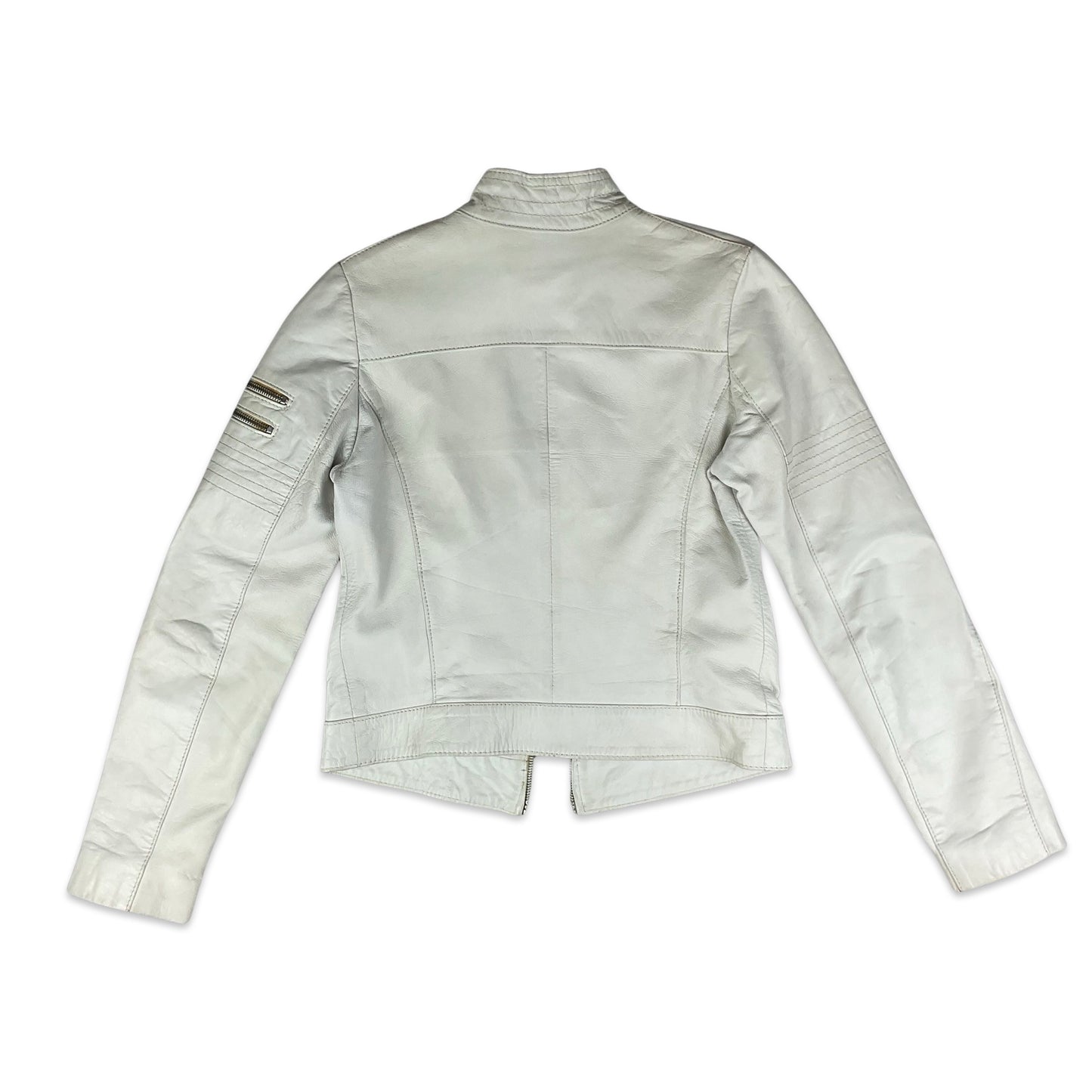 Y2K White 2 Way Zip Leather Jacket