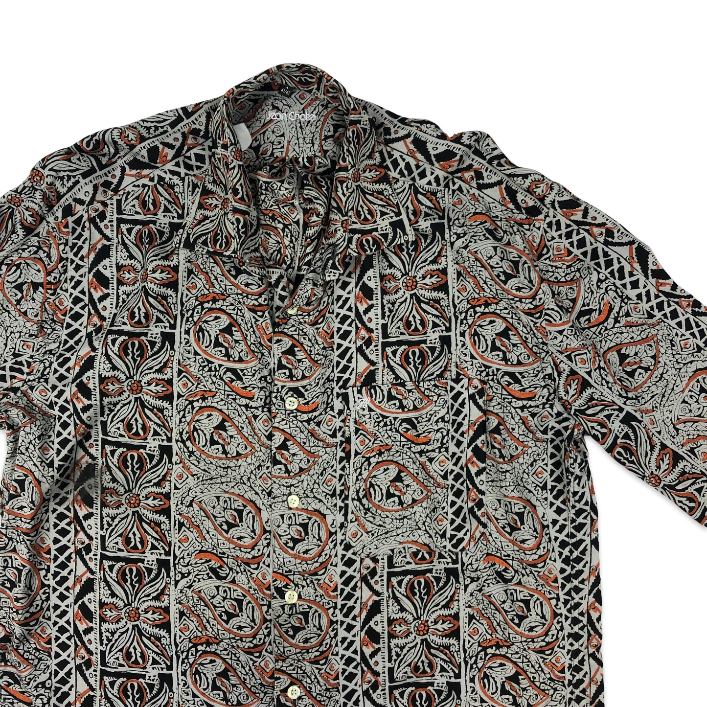 Vintage Black, Grey, and Orange Abstract Print Shirt XL