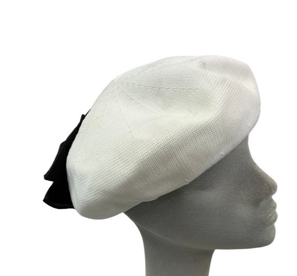 Vintage Black White Large Bow Beret