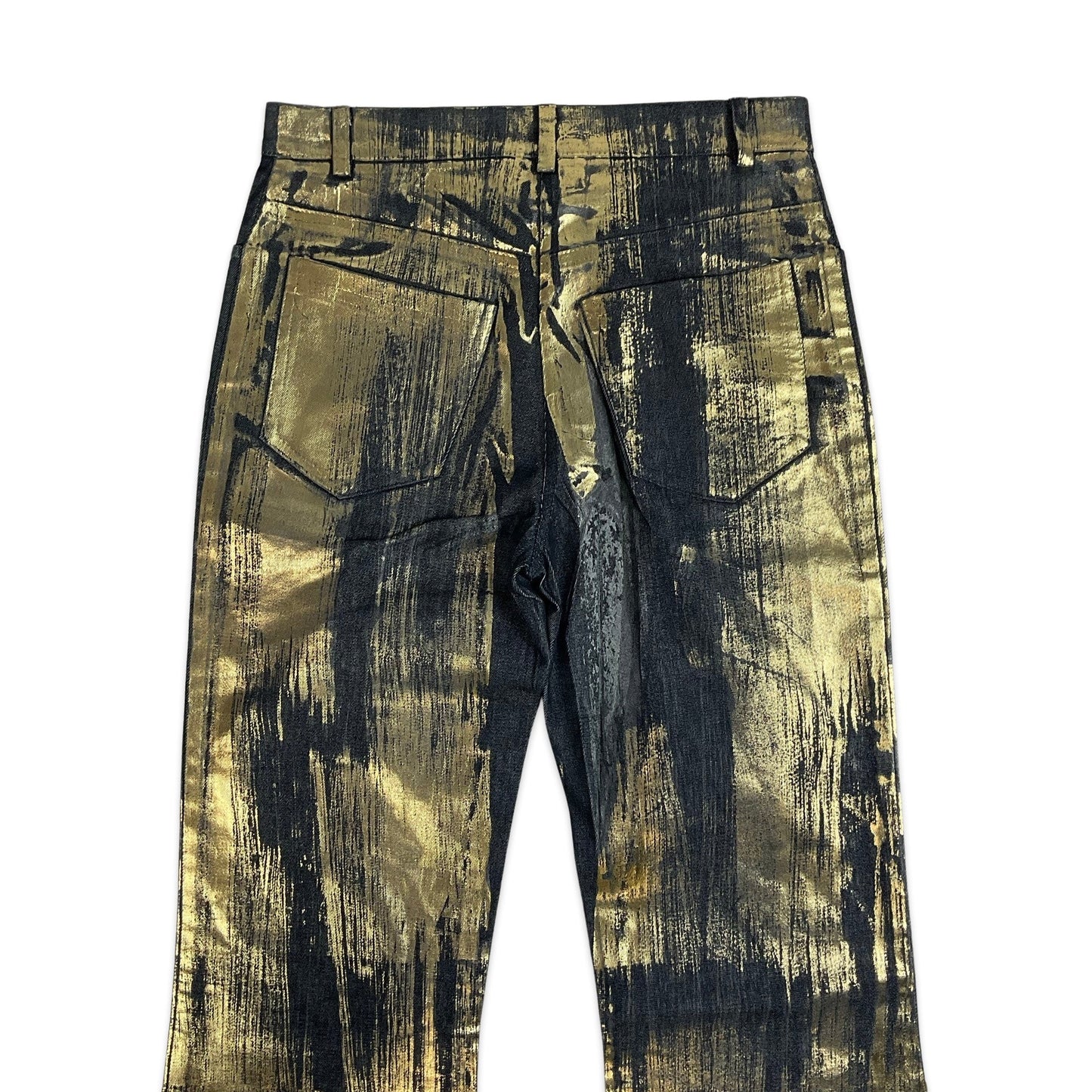 90S Y2K Dark Denim & Metallic Gold Wide Leg Jeans 6 8