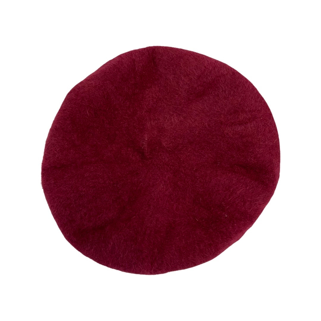 Vintage 80s Burgundy Angora Beret