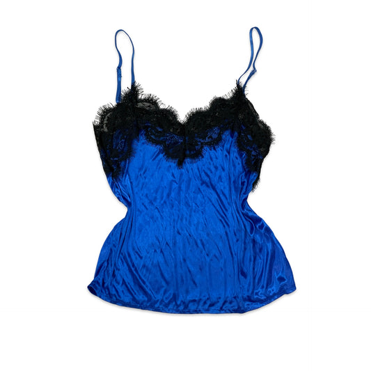 Y2K Blue Spaghetti Strap Top with Black Lace 6 8