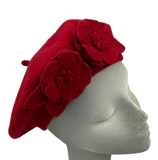 Vintage Red Appliqué Flower Beret