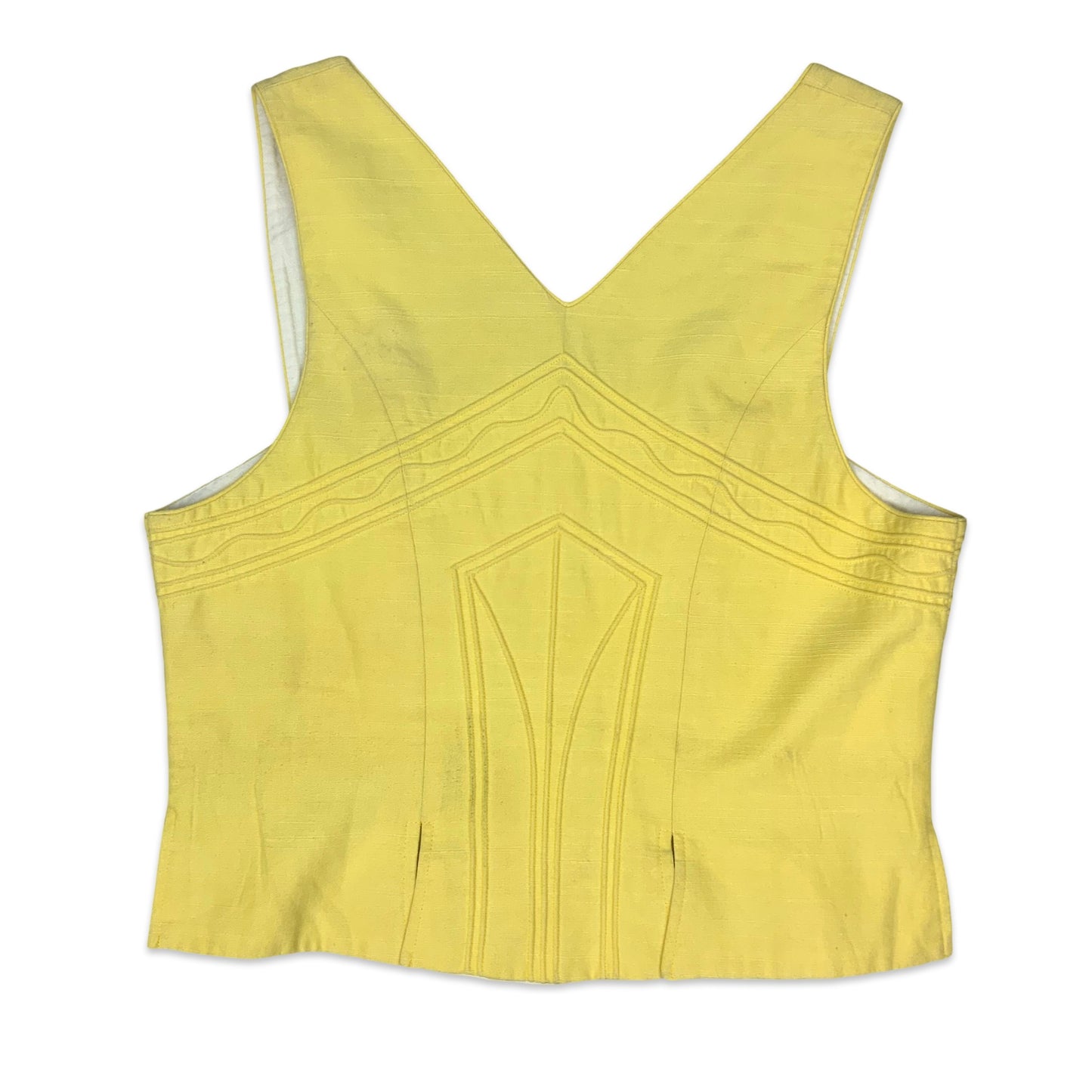 80s Yellow Button Up Bustier Crop Top 12 14