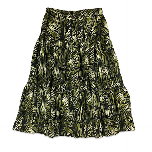 Y2k Green & Black Zebra Print Flounce Maxi Skirt