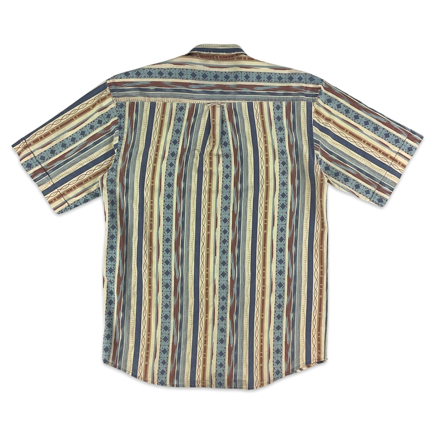 Vintage Yellow Blue & Red Aztec Print Short Sleeve Shirt S M