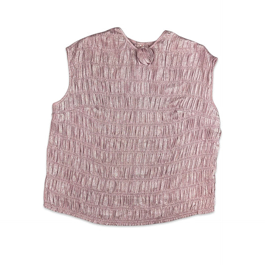Vintage Baby Pink & Silver Pleated Top 10 12 14 16