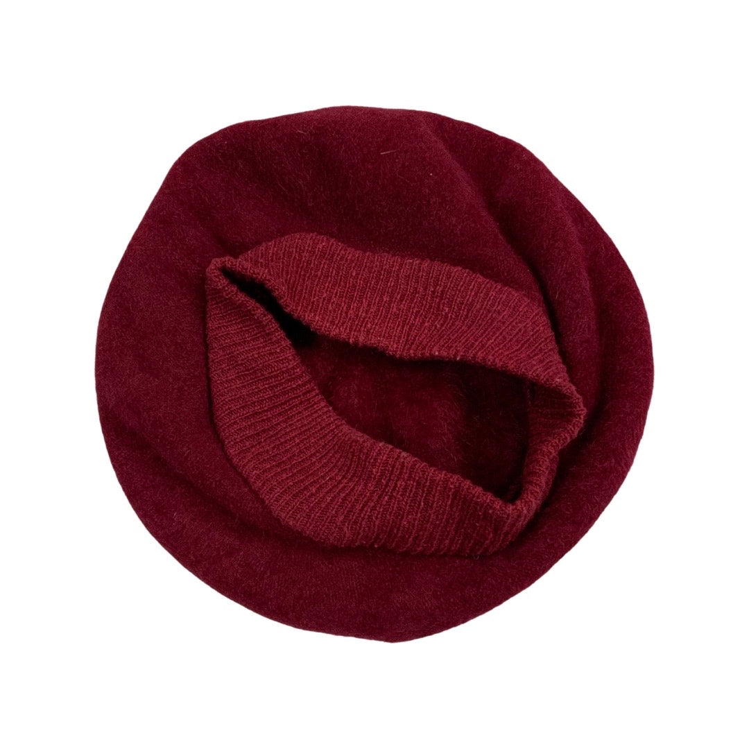 Vintage 80s Burgundy Angora Beret