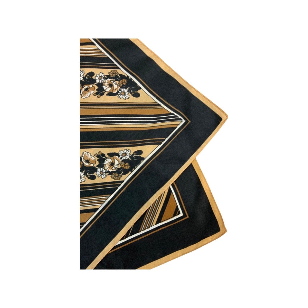 Vintage Brown Floral Striped Scarf