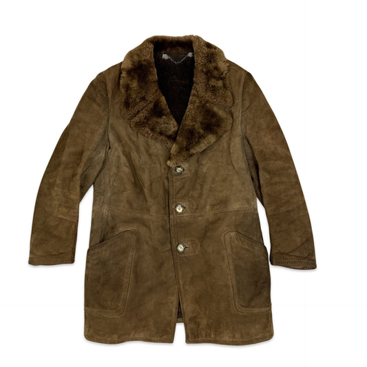 Vintage 90s Brown Shearling Coat S M