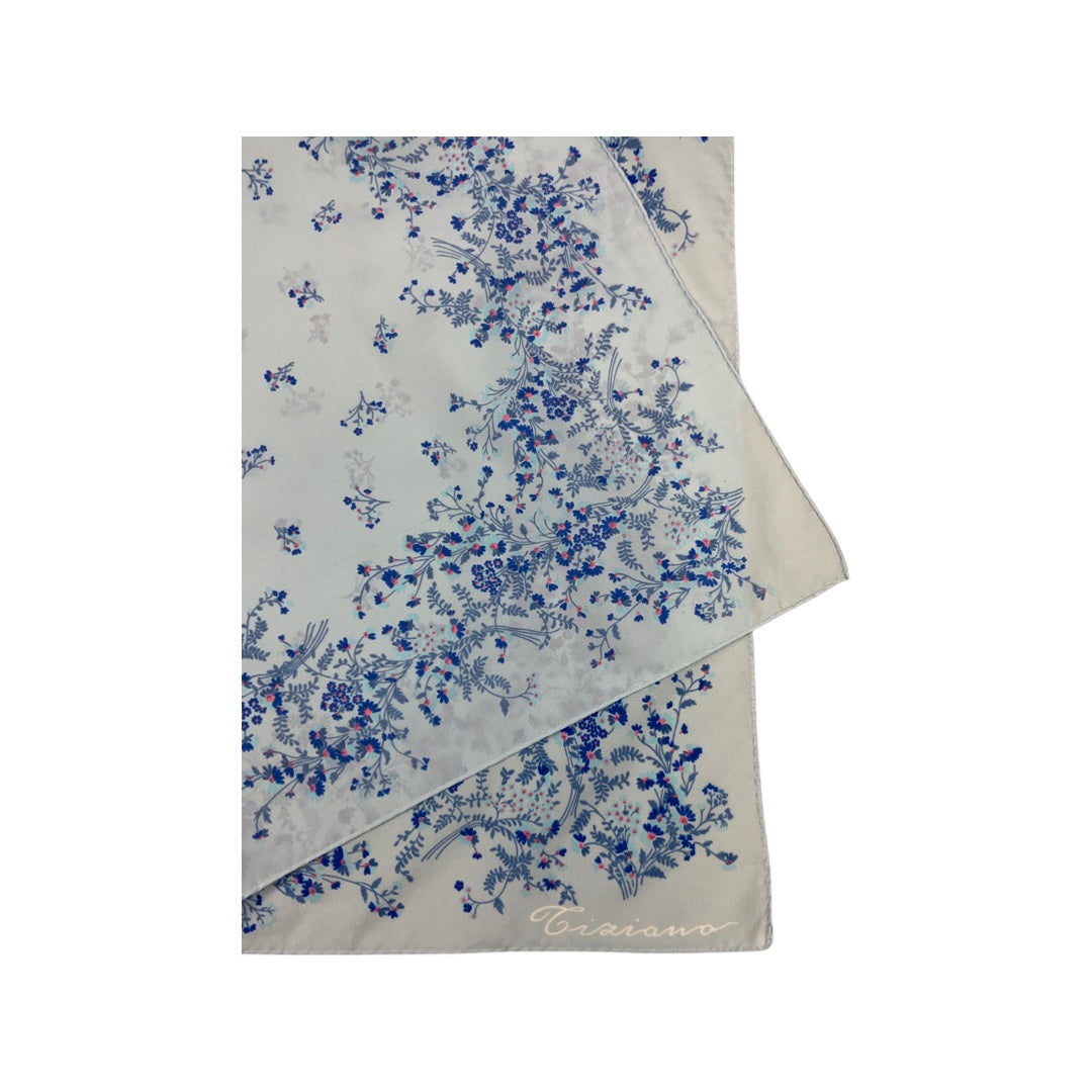 Vintage 80s Blue Floral Scarf