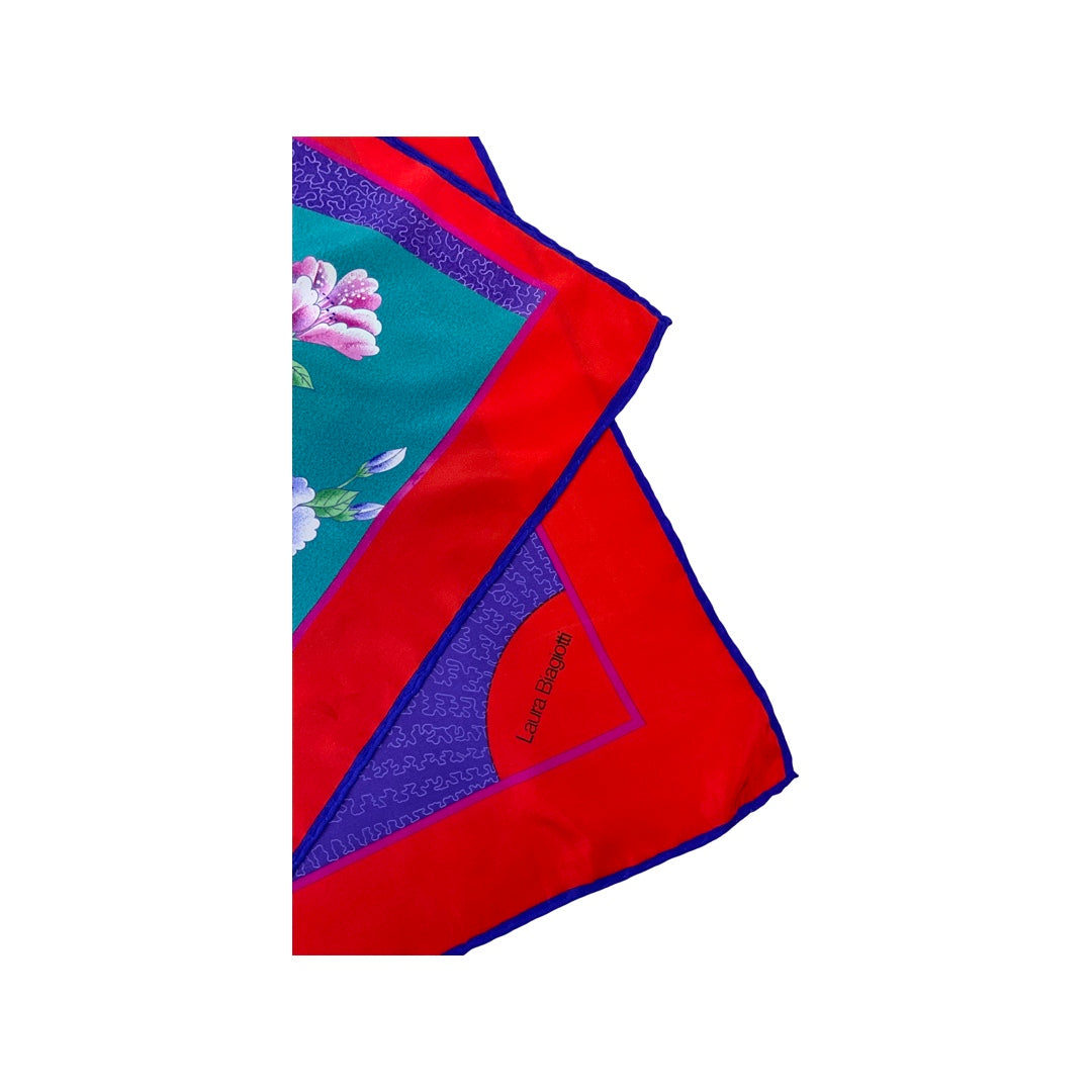 Vintage Red Purple Fan Floral Silk Scarf