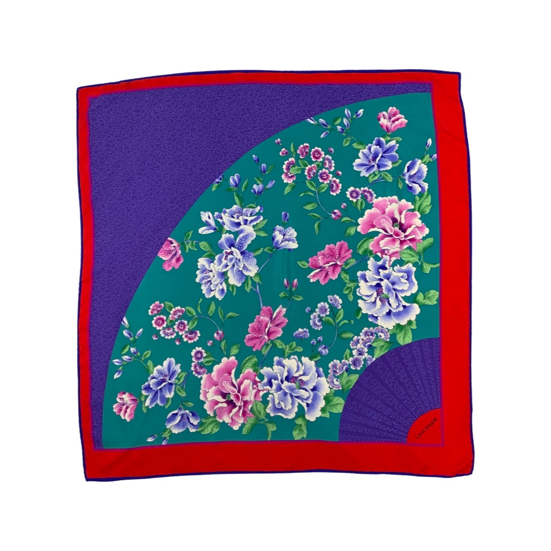 Vintage Red Purple Fan Floral Silk Scarf