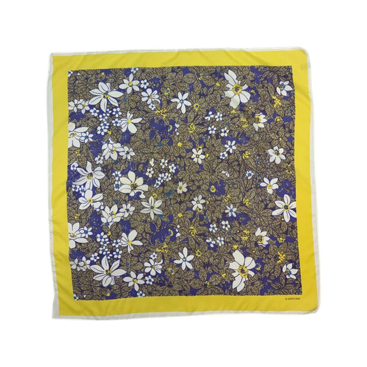Vintage 70s Yellow and Blue Floral Scarf