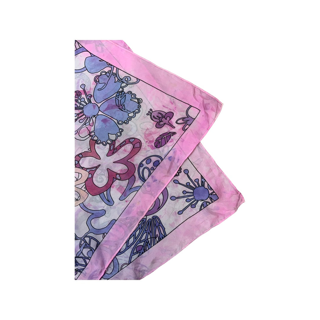 Vintage Pink, Blue, and White Floral Silk Scarf