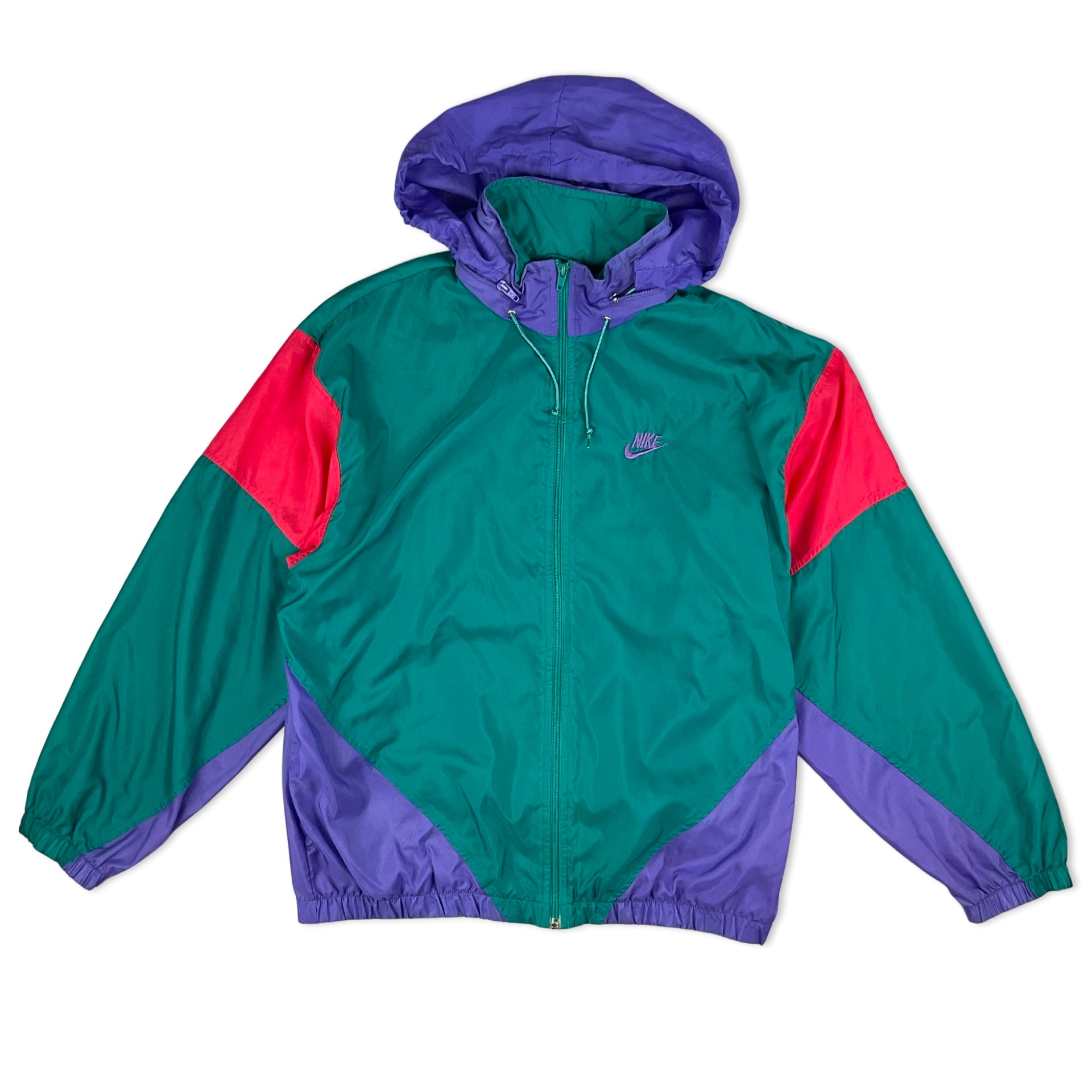 Vintage 80s Nike Green Purple Red Windbreaker Jacket L