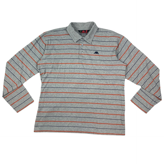 Vintage Kappa Grey Navy & Orange Striped Polo Shirt XL 2XL