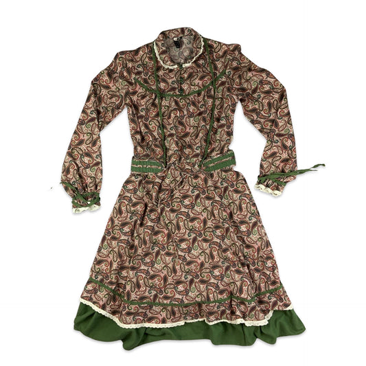 Vintage C&A Green & Red Paisley Prairie Dress 10 12