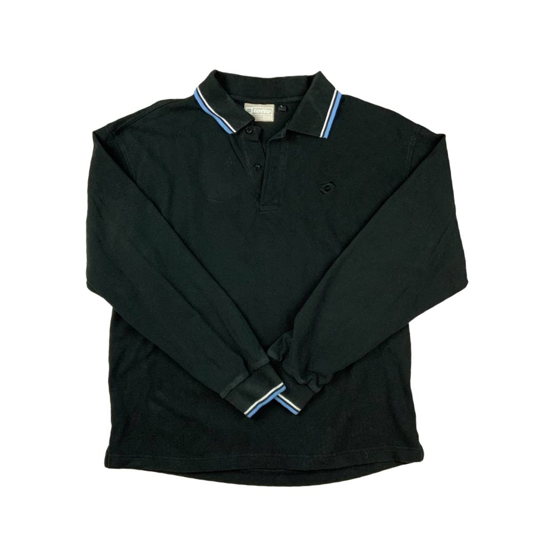 Vintage Y2K Lotto Long Sleeve Polo Shirt Black Mens M
