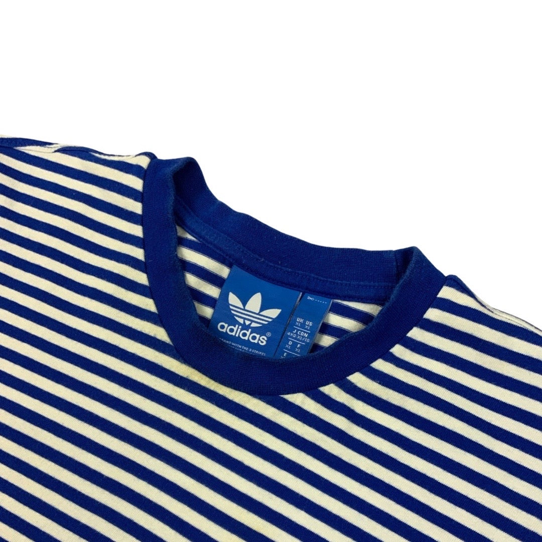 Vintage Y2K Adidas Pocket T-Shirt Blue & White Striped L