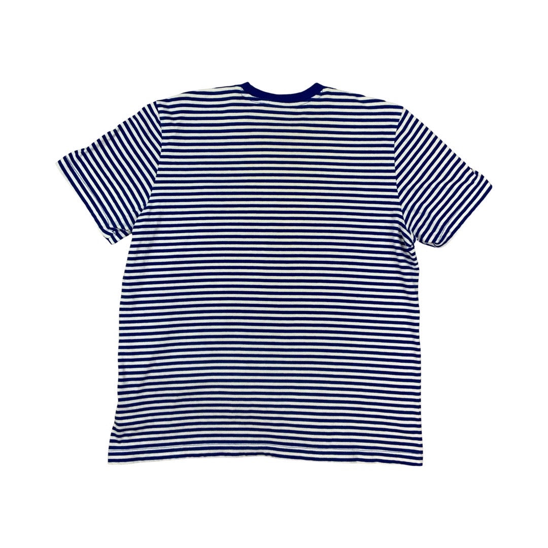 Vintage Y2K Adidas Pocket T-Shirt Blue & White Striped L