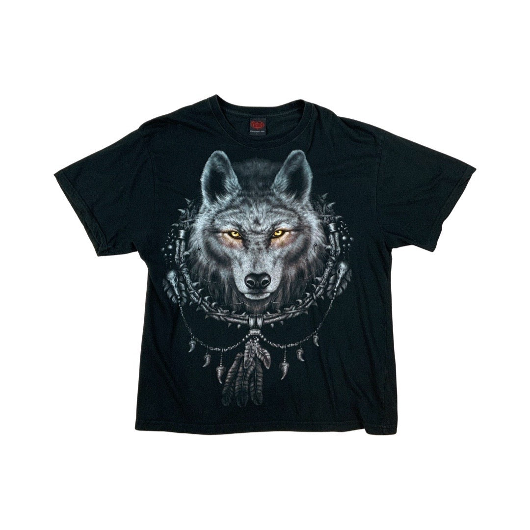 Vintage Y2K Spiral Direct Wolf T-Shirt Black L