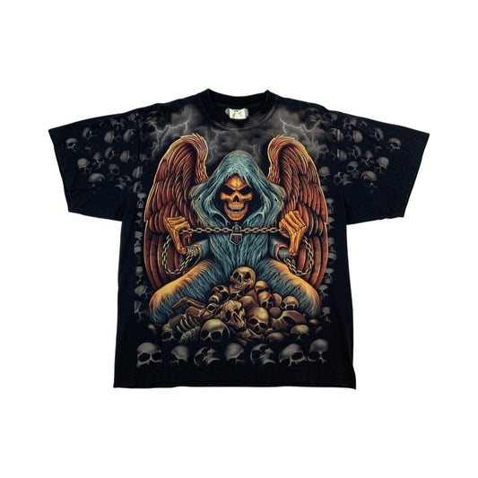 Vintage Y2K Grim Reaper Graphic T-Shirt Black XL