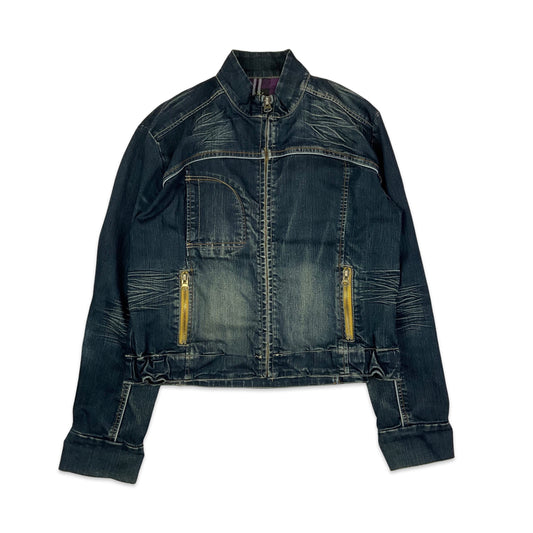 Vintage Y2K Dark Indigo Zip-up Denim Jacket 12 14