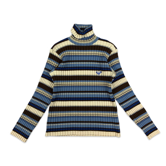 Quiksilver Striped Ribbed Roll Neck Knit Jumper 8 10 12 14 16