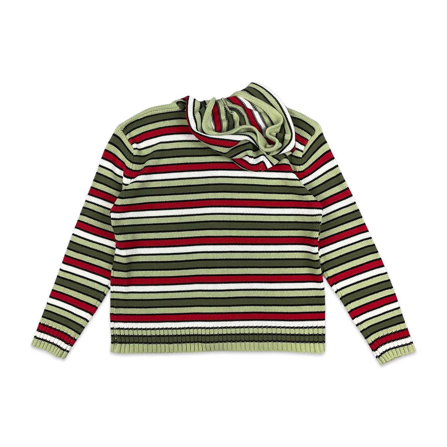 Vintage Green Striped Hooded Zip Cardigan Red White 14 16