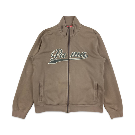 Brown Puma Spellout Zip Up Sweatshirt L XL