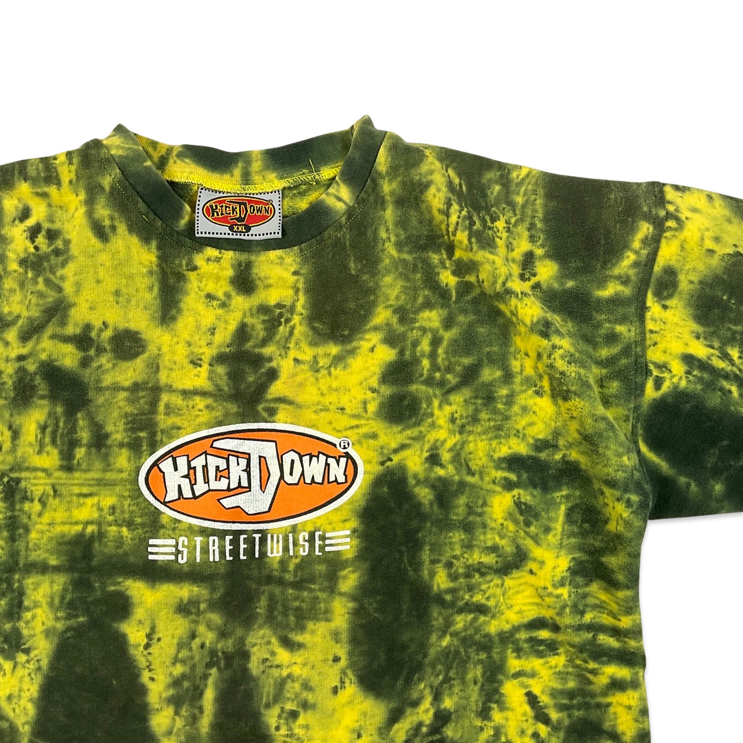 Vintage 90s Green Black Tie-dye Effect "KickDown" Graphic Sweatshirt L XL
