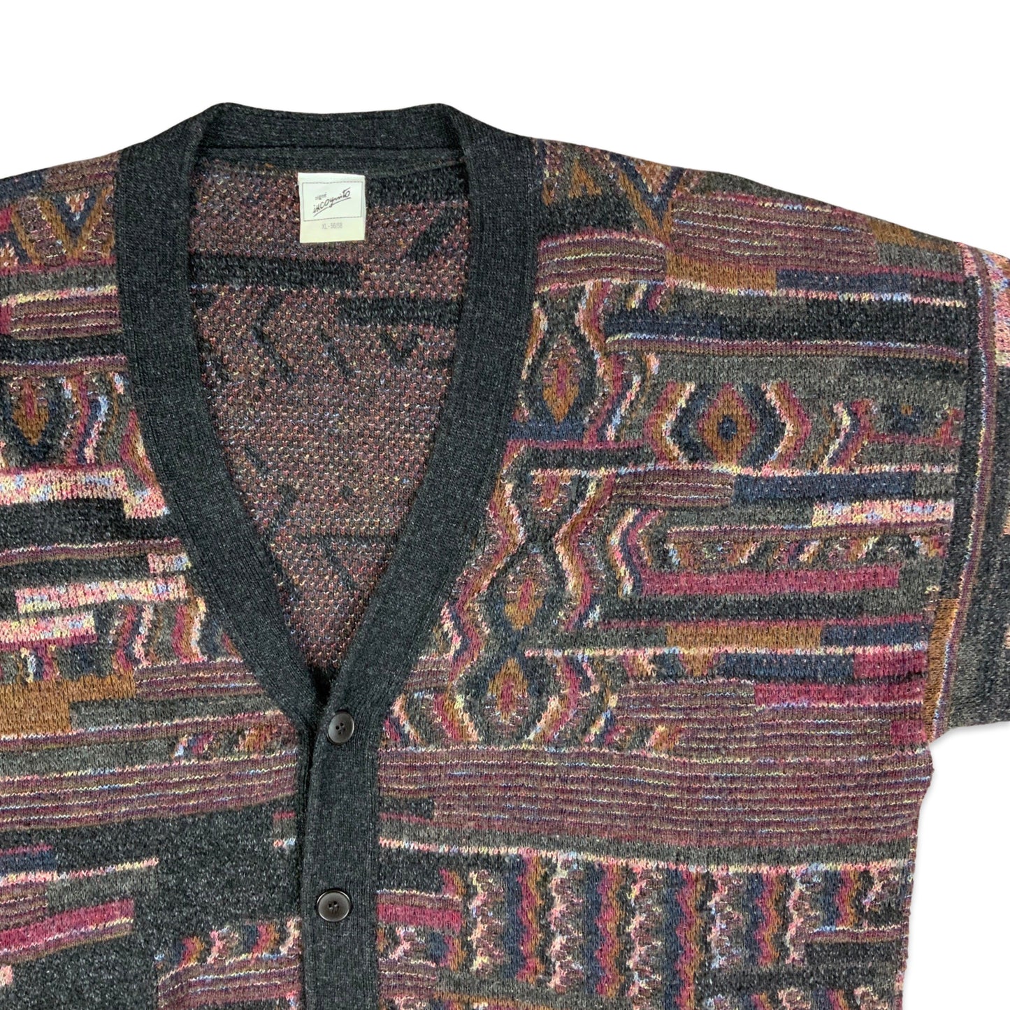 Vintage 80s Black & Purple Abstract Pattern Knitted Cardigan XL XXL