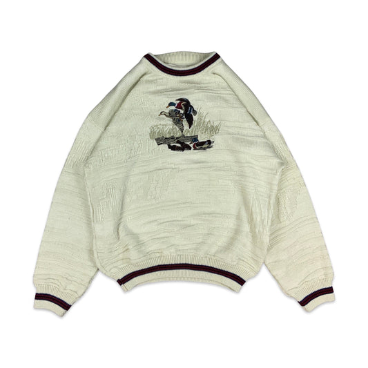 Vintage Cream Novelty Duck Embroidery Knitted Jumper M L
