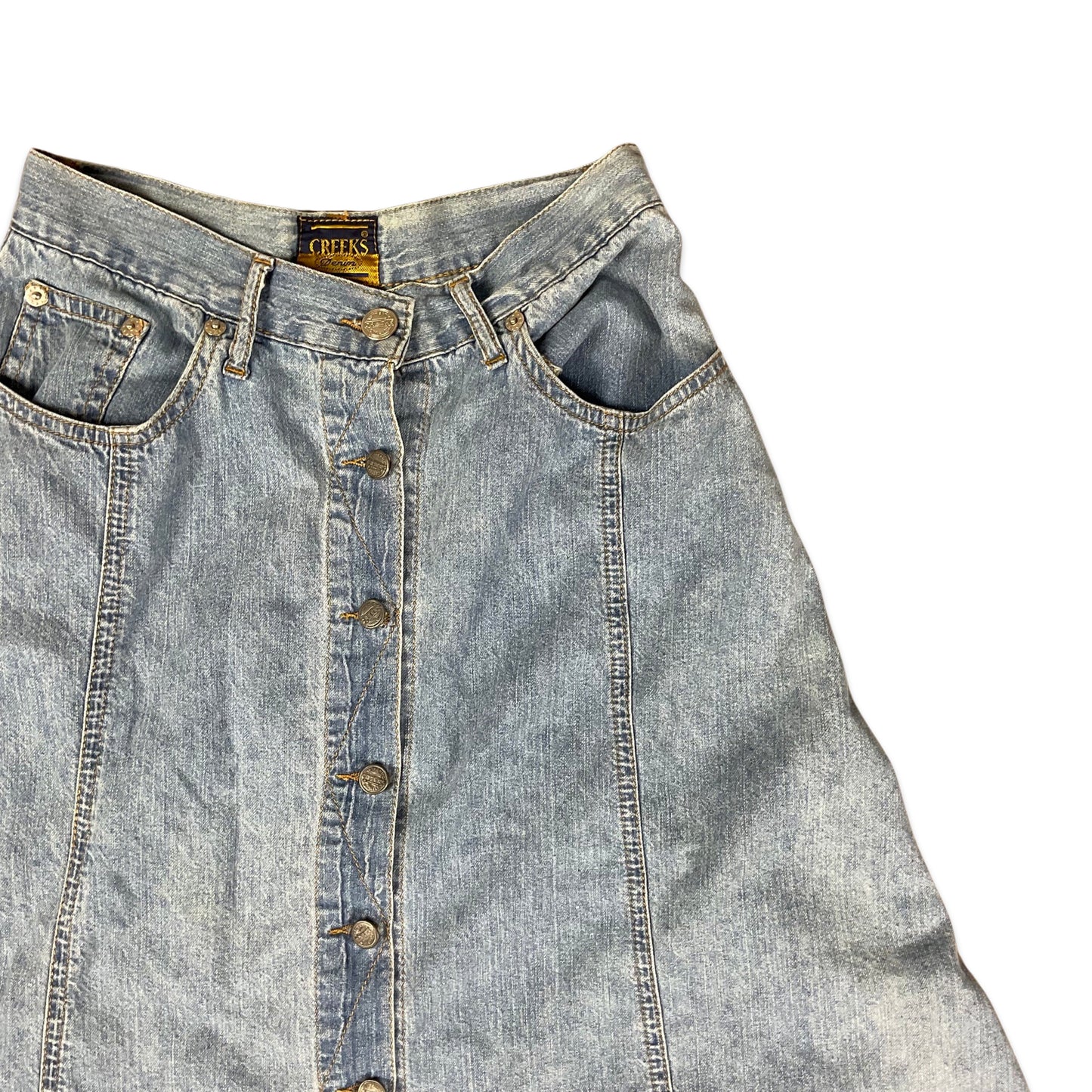 Vintage Blue Denim Button-up Midi Skirt 8