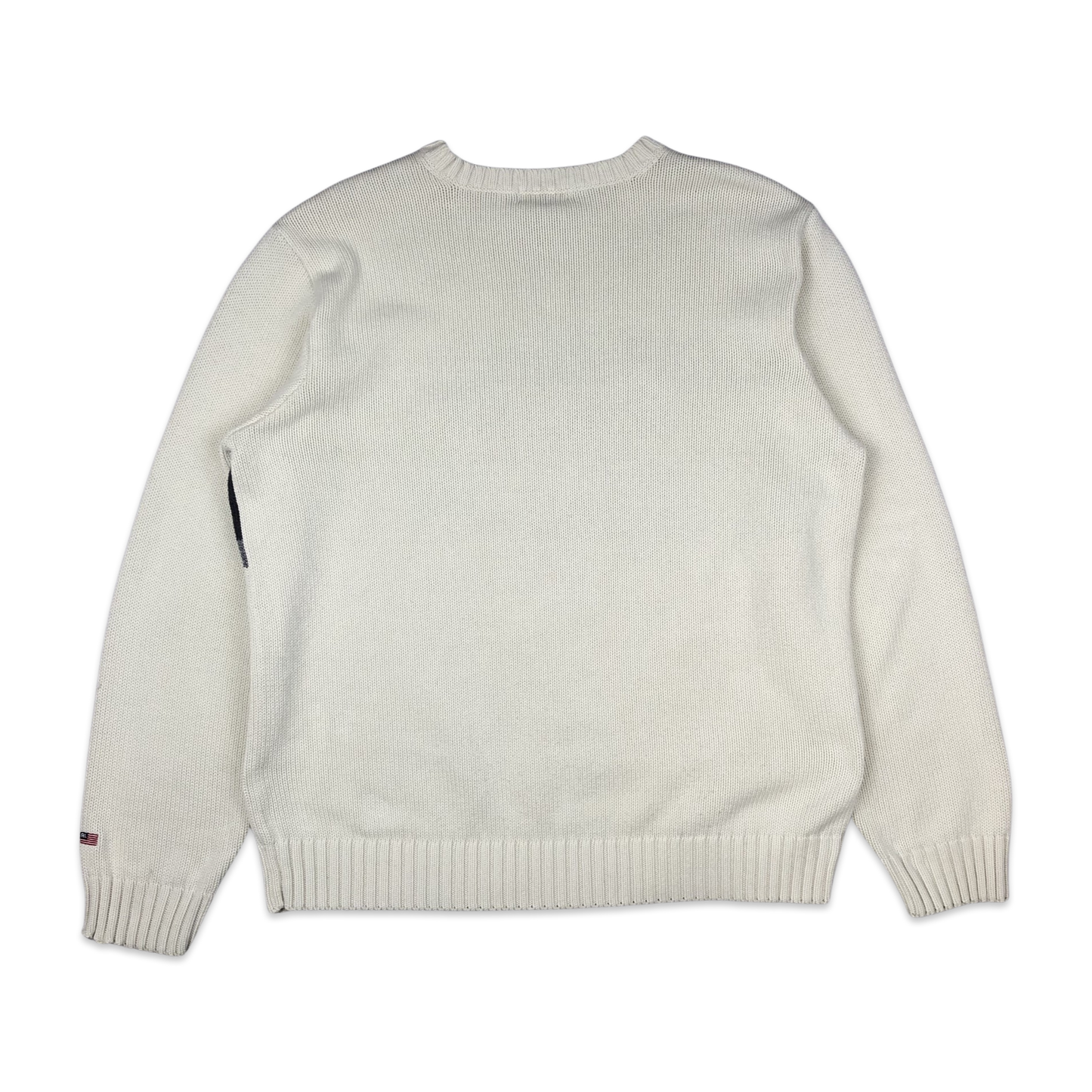 Ralph Lauren White and Black Spell Out Knit Jumper L XL
