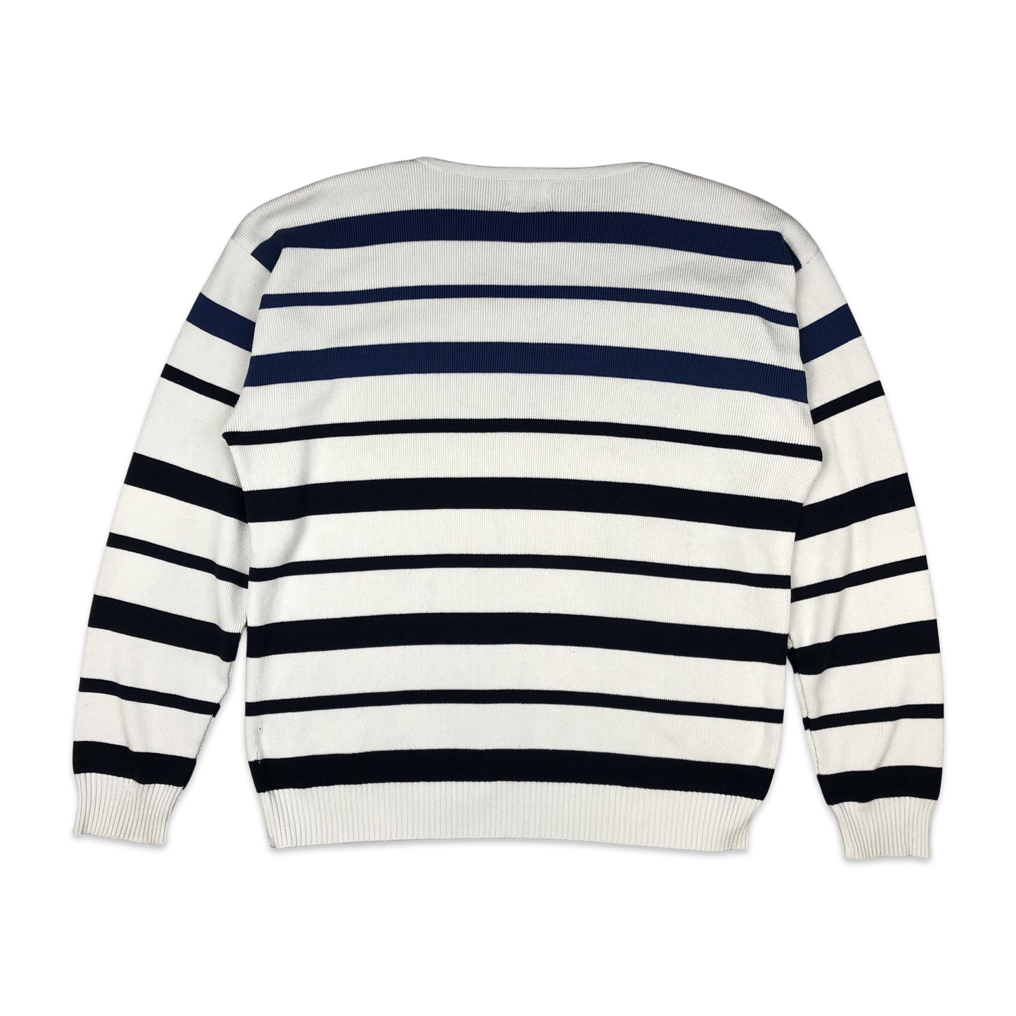 Lacoste White Navy Black Striped Knit Jumper M L