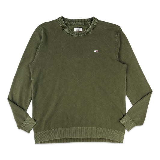 Tommy Jeans Green Textured Crew Neck Knit Jumper M L