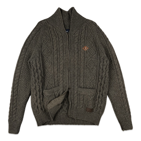 Fred Perry Cable Knit Cardigan Brown L XL
